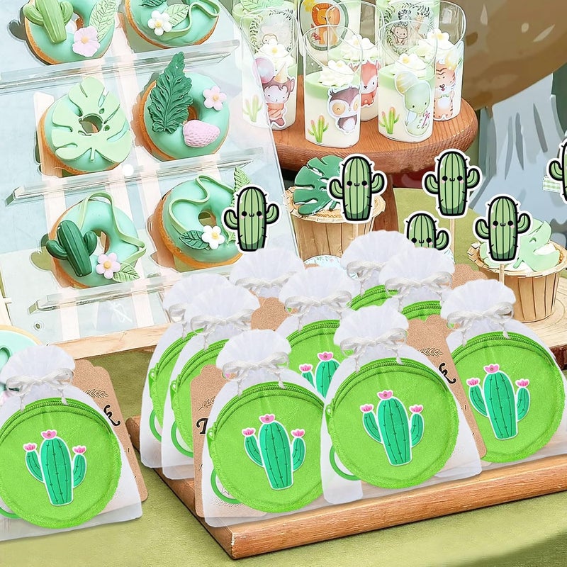 Elecrainbow 15 Pack Cactus Coin Purses with Keyring for Cactus Tropical Mexican Western Desert Hawaiian Summer Themed Party Decoration,Green - Image 4